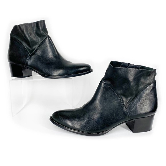 Paul Green Shoes - Paul Green Nelly Boots Black Leather Block Heel Ankle Bootie Western 9